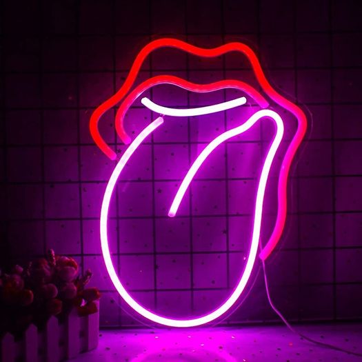 Lips Neon Sign Flame Red Lips Big Tongue Shape Neon Signs for Wall Decor, Red-Pink Neon Light for Bedroom, USB Power Led Neon Light Sign for Game Room,Pub Home,Bar,Club,Party,Gift