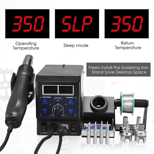 2 in 1 740W hot air gun LCD Digital display welding rework station for cell-phone BGA SMD PCB IC Repair solder iron hairdry