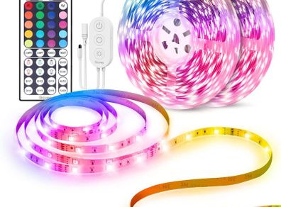 LED Strip Lights 20m, RGB Colour Changing LED Strip Lights with Remote 20m and Control Box, 20m LED Lights for Bedroom, Kitchen, 2 Rolls of 10m