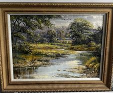 Frank Fitzsimons (Franfit) Beautiful Signed Landscape Painting & Gold Frame