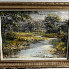 Frank Fitzsimons (Franfit) Beautiful Signed Landscape Painting & Gold Frame