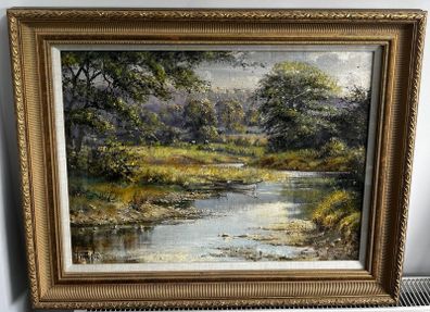 Frank Fitzsimons (Franfit) Beautiful Signed Landscape Painting & Gold Frame