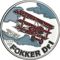 1994 Cuba 10 Pesos Silver 0.999 20g Coloured Coin Fokker Dr. I. ( In Capsule)