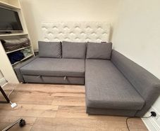 FRIHETEN Corner sofa-bed with storage, Skiftebo dark grey
