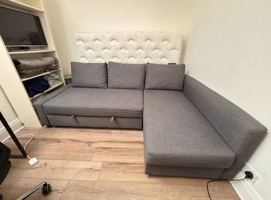 FRIHETEN Corner sofa-bed with storage, Skiftebo dark grey