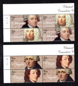 2009 Ireland Classic Composers Commemorative Stamps Plate Blocks 1A1A1A1A Mint Never Hinged (MNH)