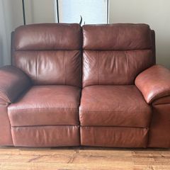 Brown Leather Power Recliner 2 Seater Sofa
