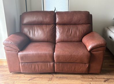 Brown Leather Power Recliner 2 Seater Sofa