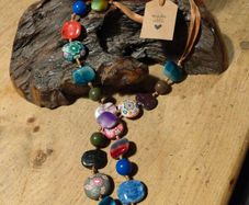 handmade  bohemian style chunky bead necklace .
