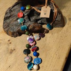 handmade  bohemian style chunky bead necklace .