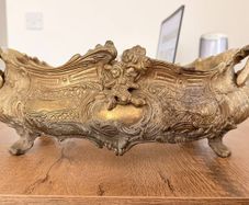 Large Antique French Brass Rococo Footed Jardiniere ( not cleaned )