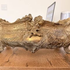 Large Antique French Brass Rococo Footed Jardiniere ( not cleaned )