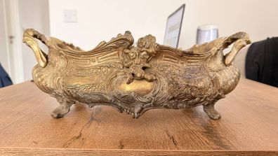 Large Antique French Brass Rococo Footed Jardiniere ( not cleaned )