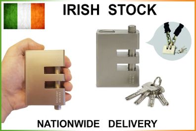 94mm Very Heavy Duty Armoured Nickel Plated E-type Chain Padlock 4 Keys