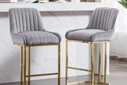 Set of 2 Velvet Bar Stools with Backrest for Kitchen Island, Counter Stool with Metal Legs, Bistro Stool with Footrest for Kitchen, Home Bar, Grey