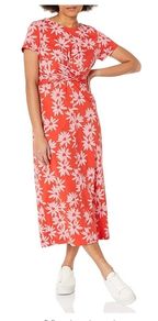 Amazon Brand Find Womans Tie Waist Cotton Dress Red Size S
