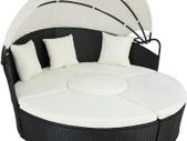 _High-Quality XXL aluminum polyrattan Sun Island with Hinged Sun Canopy, Sun Lounger Including Pillows and Cushions, 180 x 161 x 138 cm, Various Colors