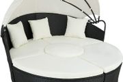 _High-Quality XXL aluminum polyrattan Sun Island with Hinged Sun Canopy, Sun Lounger Including Pillows and Cushions, 180 x 161 x 138 cm, Various Colors