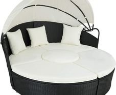 _High-Quality XXL aluminum polyrattan Sun Island with Hinged Sun Canopy, Sun Lounger Including Pillows and Cushions, 180 x 161 x 138 cm, Various Colors