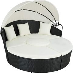 _High-Quality XXL aluminum polyrattan Sun Island with Hinged Sun Canopy, Sun Lounger Including Pillows and Cushions, 180 x 161 x 138 cm, Various Colors
