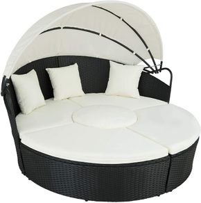 _High-Quality XXL aluminum polyrattan Sun Island with Hinged Sun Canopy, Sun Lounger Including Pillows and Cushions, 180 x 161 x 138 cm, Various Colors