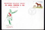 1982 Ireland Mid-West Philatelic Society 3rd Annual Exhibition &amp; Fair 20th March 1982 Exhibition cancel tying 18p horse Commemorative Stamp on Plain Cover
