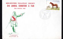 1982 Ireland Mid-West Philatelic Society 3rd Annual Exhibition &amp; Fair 20th March 1982 Exhibition cancel tying 18p horse Commemorative Stamp on Plain Cover