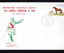 1982 Ireland Mid-West Philatelic Society 3rd Annual Exhibition & Fair 20th March 1982 Exhibition cancel tying 18p horse Commemorative Stamp on Plain Cover