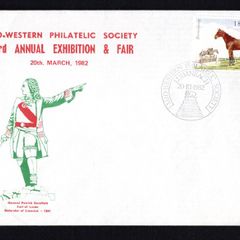 1982 Ireland Mid-West Philatelic Society 3rd Annual Exhibition & Fair 20th March 1982 Exhibition cancel tying 18p horse Commemorative Stamp on Plain Cover
