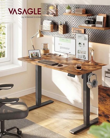 Electric Standing Desk, Height Adjustable Desk, Sedentary Reminder, 4 Memory Heights, for Home Office, 120 x 60 cm, Rustic Brown