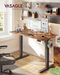 Electric Standing Desk, Height Adjustable Desk, Sedentary Reminder, 4 Memory Heights, for Home Office, 120 x 60 cm, Rustic Brown