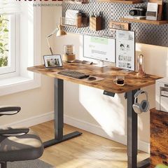 Electric Standing Desk, Height Adjustable Desk, Sedentary Reminder, 4 Memory Heights, for Home Office, 120 x 60 cm, Rustic Brown
