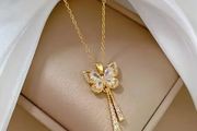 Butterfly Pendant Crystal Gold Necklace