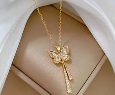 Butterfly Pendant Crystal Gold Necklace