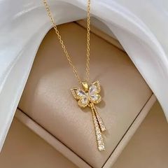 Butterfly Pendant Crystal Gold Necklace