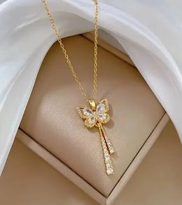 Butterfly Pendant Crystal Gold Necklace