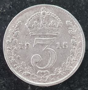 GB 1915 Silver 3d three pence coin