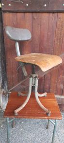Antique Wood and Metal Stool Circa 1950s in Great Original Condition