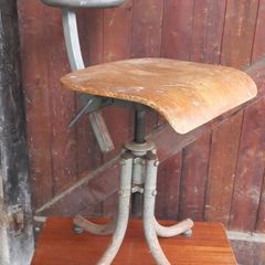 Antique Wood and Metal Stool Circa 1950s in Great Original Condition