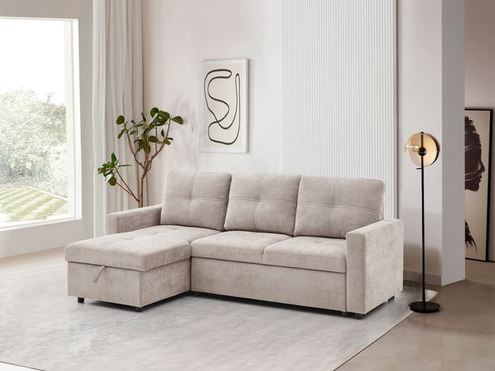 Lilly Reversible Corner Beige & Grey Sofa Bed