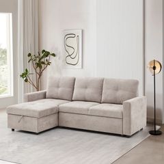 Lilly Reversible Corner Beige & Grey Sofa Bed