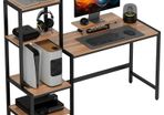 Computer Desk with Monitor Stand, Desk with 4-Tier Shelf, Industrial Design, Brown
