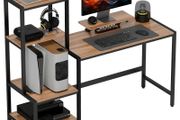 Computer Desk with Monitor Stand, Desk with 4-Tier Shelf, Industrial Design, Brown
