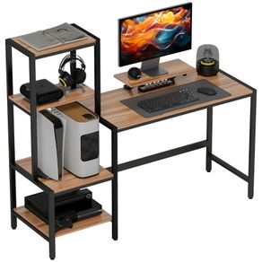Computer Desk with Monitor Stand, Desk with 4-Tier Shelf, Industrial Design, Brown