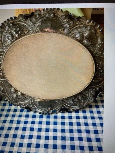 Vintage Kettle & Vintage Fruit Tray with Wooden Inset.