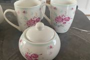 Emma James fine bone China  three  mugs and sugar bowl