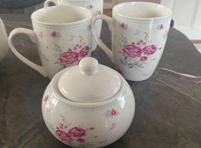 Emma James fine bone China  three  mugs and sugar bowl