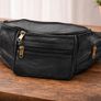 Real Leather Waist Bag with Multiple Zippers | Black Fanny Pack for Travel, Outdoor Image 2