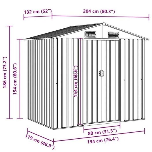 Garden Storage Shed Anthracite Steel 204x132x186 cm
