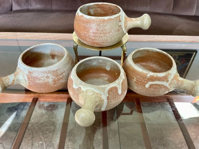 Rare Youghal Irish Studio Pottery Soup Bowls with Handles Japandi